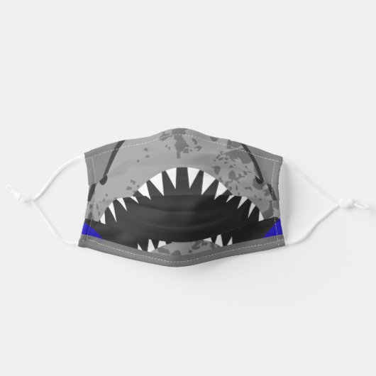 Funny gray shark teeth illustration mouth adult cloth face mask (Front, Unfolded)