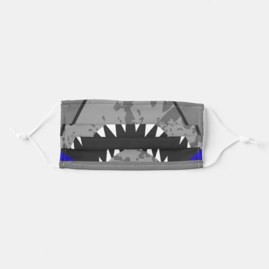 Funny gray shark teeth illustration mouth adult cloth face mask (Front, Folded)