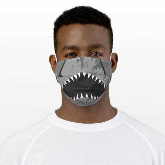 Funny gray shark teeth illustration mouth adult cloth face mask (Worn)