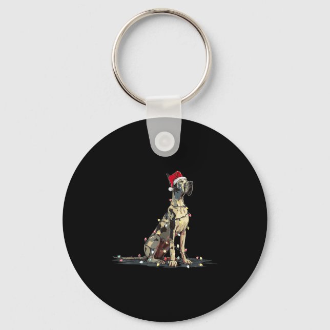 Funny Great Dane Christmas Graphics Dog Lights Lov Keychain (Front)