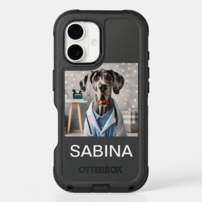 Funny Great Dane Dressed as Doctor iPhone 16 Case
