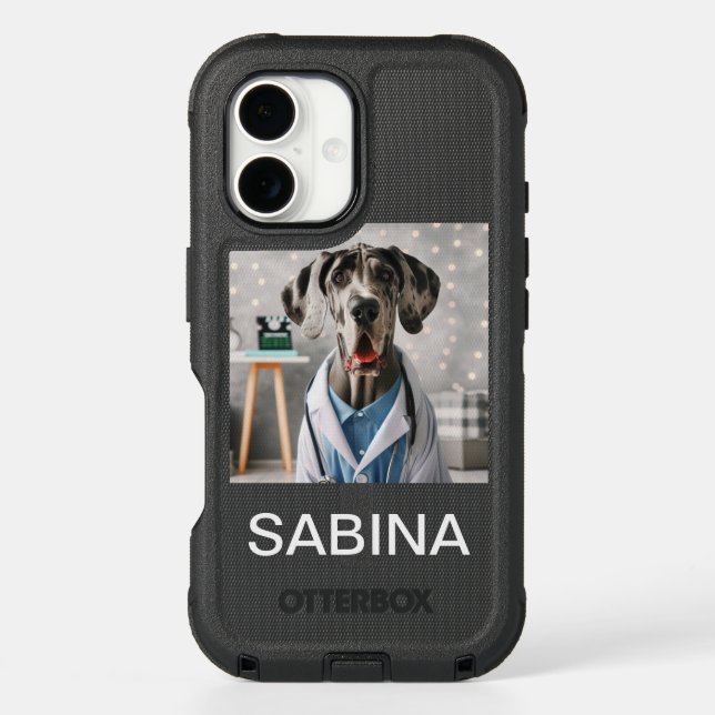 Funny Great Dane Dressed as Doctor Otterbox iPhone Case (Back)
