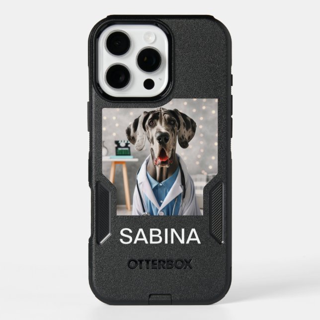Funny Great Dane Dressed as Doctor Otterbox iPhone Case (Back)