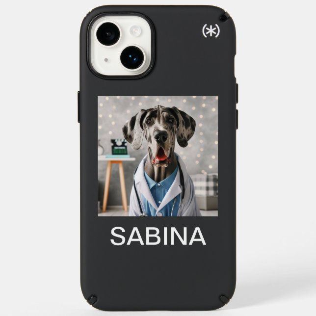 Funny Great Dane Dressed as Doctor Speck iPhone Case (Front)