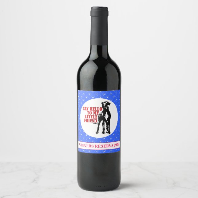 Funny Great Dane Winner Wine Label (Front)