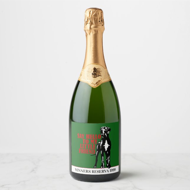 Funny Great Dane Winner Wine Sparkling Wine Label (Front)