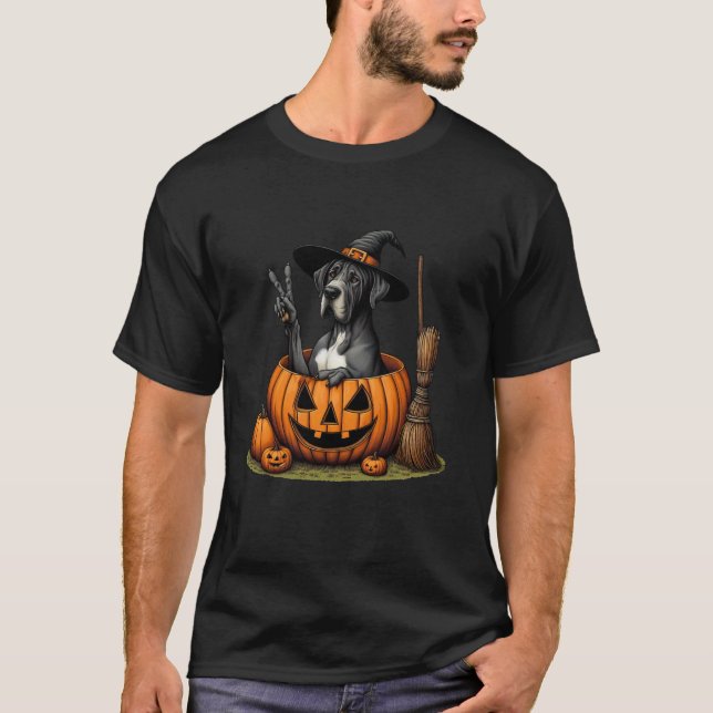 Funny Great Dane Witch Pumpkin Halloween Mens Wome T-Shirt (Front)