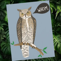 Funny Great Horned Owl WHOM Grammar 