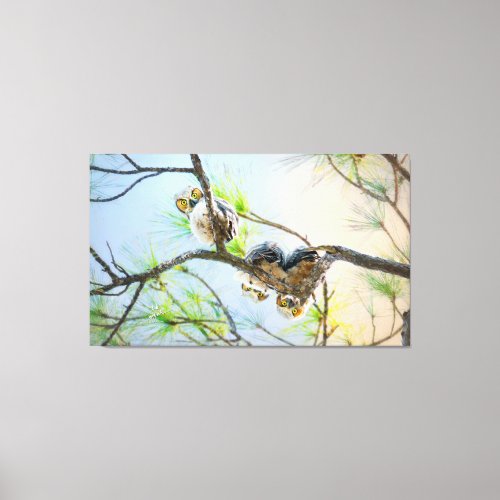 Funny Great Horned Owlets Fine Art Wildlife Canvas