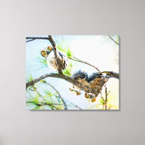 Funny Great Horned Owlets Fine Art Wildlife Canvas Print