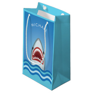 Funny Great White Shark Birthday w/ Your Name Small Gift Bag