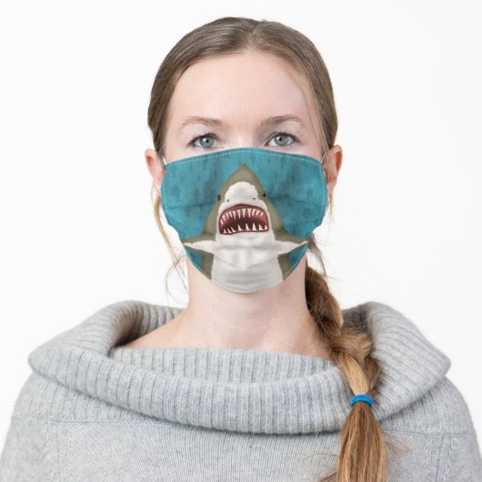 Funny Great White Shark Fish Face Adult Cloth Face Mask (Worn)