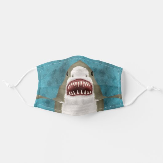 Funny Great White Shark Fish Face Adult Cloth Face Mask (Front, Unfolded)