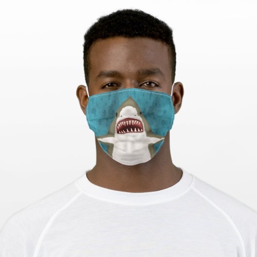 Funny Great White Shark Fish Face Adult Cloth Face Mask (Worn)