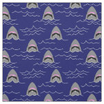 Funny Great White Sharks and Ocean Waves Pattern Fabric