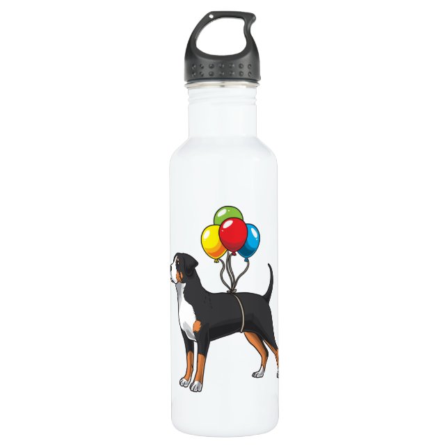Funny Greater Swiss Mountain Dog With Balloons Stainless Steel Water Bottle (Front)