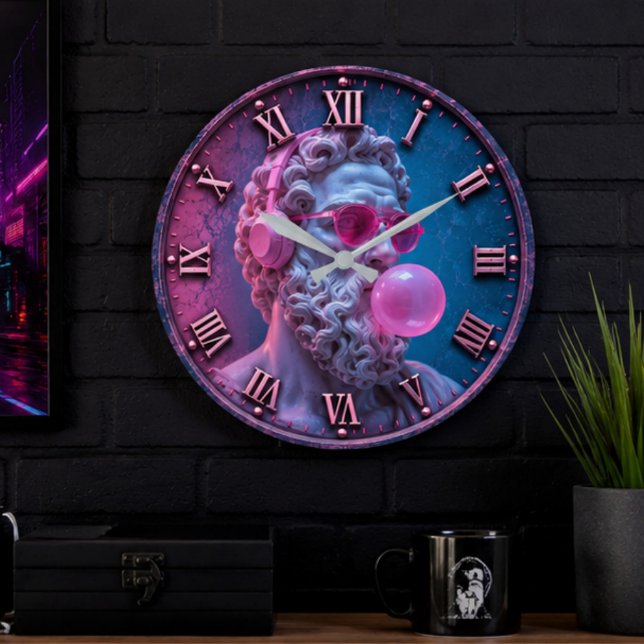 Funny Greek Philosopher Bubble Gum  Large Clock (Creator Uploaded)