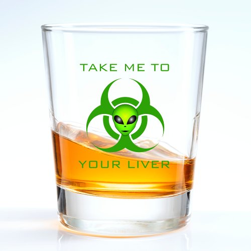 Funny Green Alien Biohazard Liver Halloween Shot Glass
