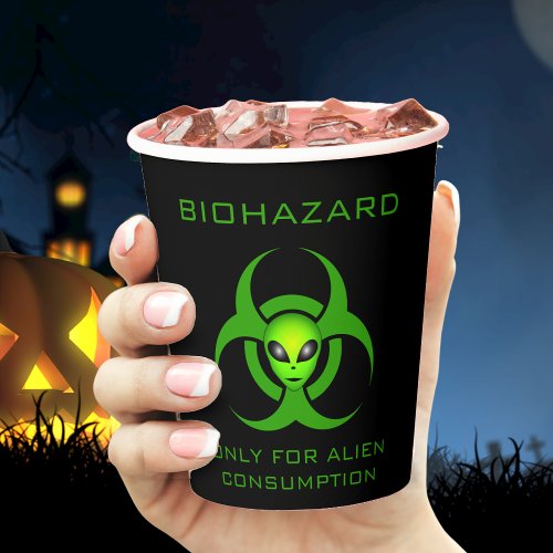 Funny Green Alien Biohazard Toxic Halloween Paper Cups