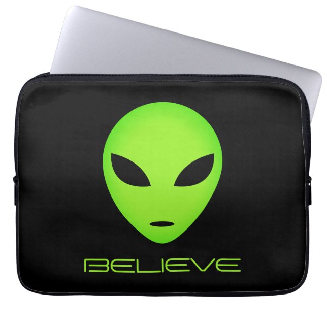 Funny green alien cartoon custom laptop sleeve (Front)