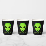 Funny green alien head custom Birthday party Paper Cups<br><div class="desc">Believe... Funny green alien head custom Birthday party Paper Cups. Personalize with your own space quote or text. Great for kid's Birthday,  sci fi events and more.</div>