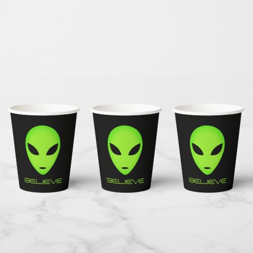 Funny green alien head custom Birthday party Paper Cups