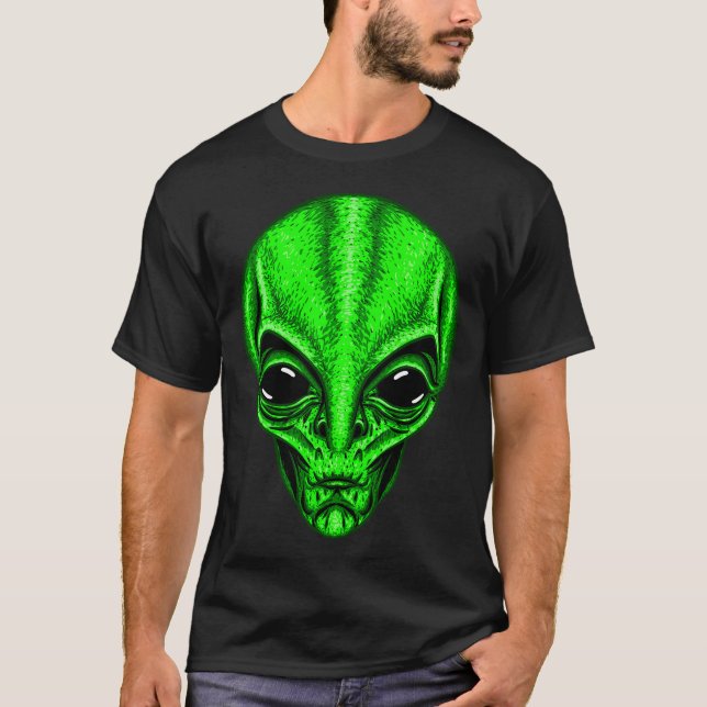 Funny Green Alien Head Cute Ufo T-Shirt (Front)