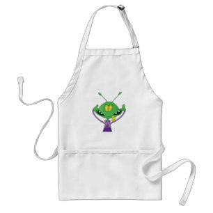 Funny Green Alien Making Silly Face Adult Apron