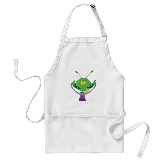 Funny Green Alien Making Silly Face Adult Apron (Front)