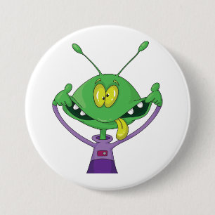 Funny Green Alien Making Silly Face Button
