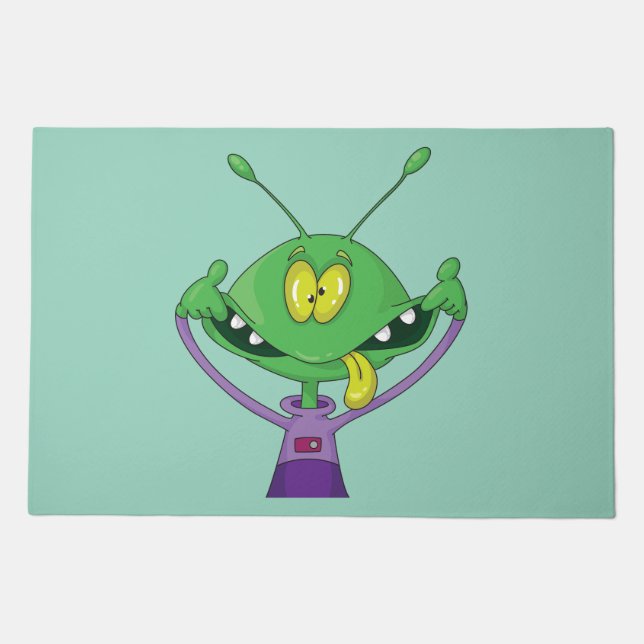 Funny Green Alien Making Silly Face Doormat (Front)