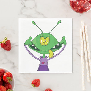 Funny Green Alien Making Silly Face Napkins