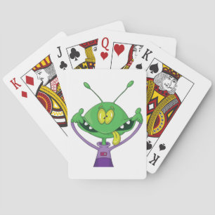 Funny Green Alien Making Silly Face Poker Cards