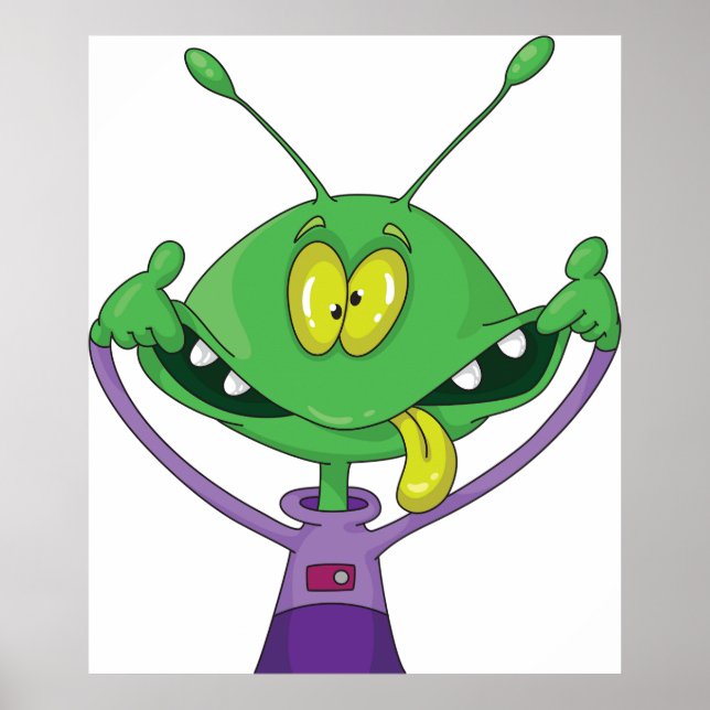 Funny Green Alien Making Silly Face Poster (Front)