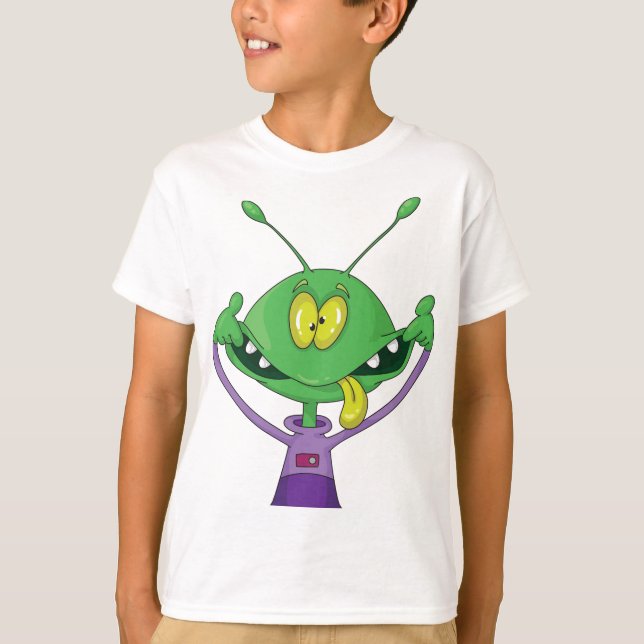 Funny Green Alien Making Silly Face T-Shirt (Front)
