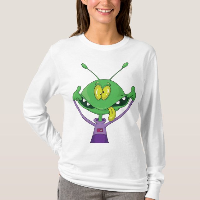 Funny Green Alien Making Silly Face T-Shirt (Front)