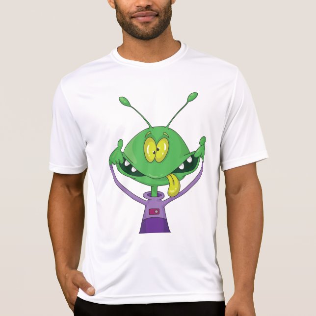 Funny Green Alien Making Silly Face T-Shirt (Front)