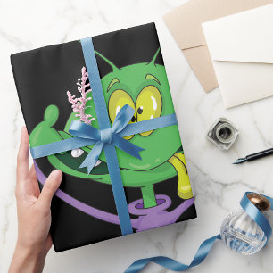 Funny Green Alien Making Silly Face Wrapping Paper