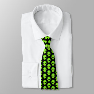 Funny green alien print neck tie gift for him