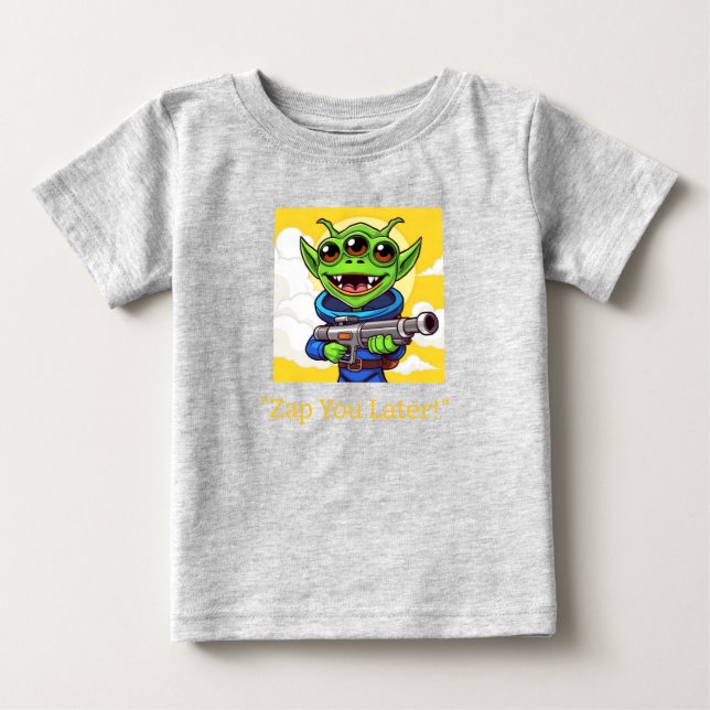 Funny Green Alien with Ray Gun | Cartoon SpT-Shirt Baby T-Shirt (Front)
