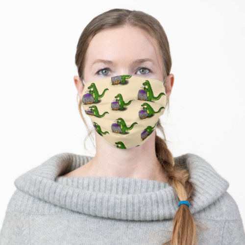 Funny green alligator cooking cartoon adult cloth face mask