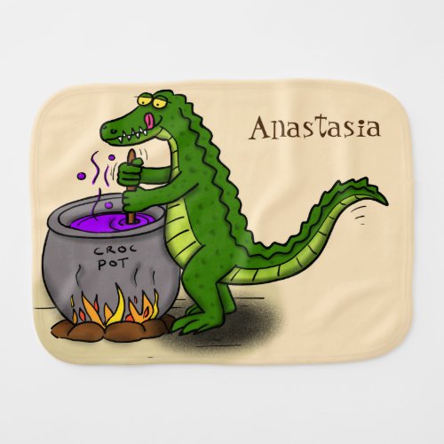 Funny green alligator cooking cartoon baby burp cloth