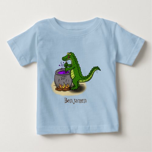 Funny green alligator cooking cartoon baby T_Shirt