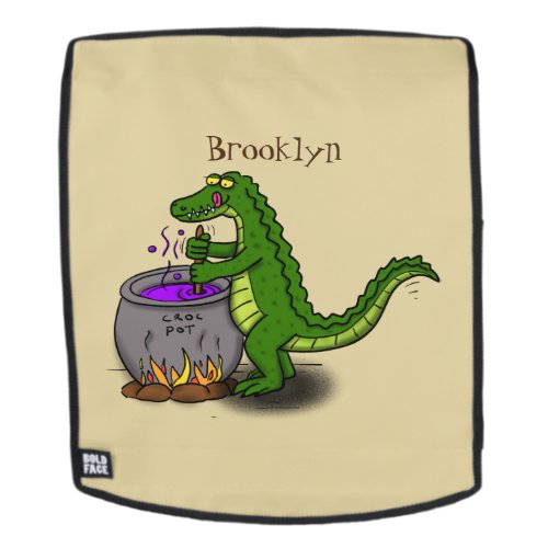 Funny green alligator cooking cartoon backpack