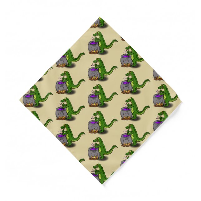 Funny green alligator cooking cartoon  bandana (Front)