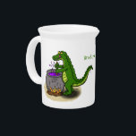 Funny green alligator cooking cartoon beverage pitcher<br><div class="desc">This funny green alligator cartoon is perfect for the reptile fan. Features our scaly character cooking up something special!</div>