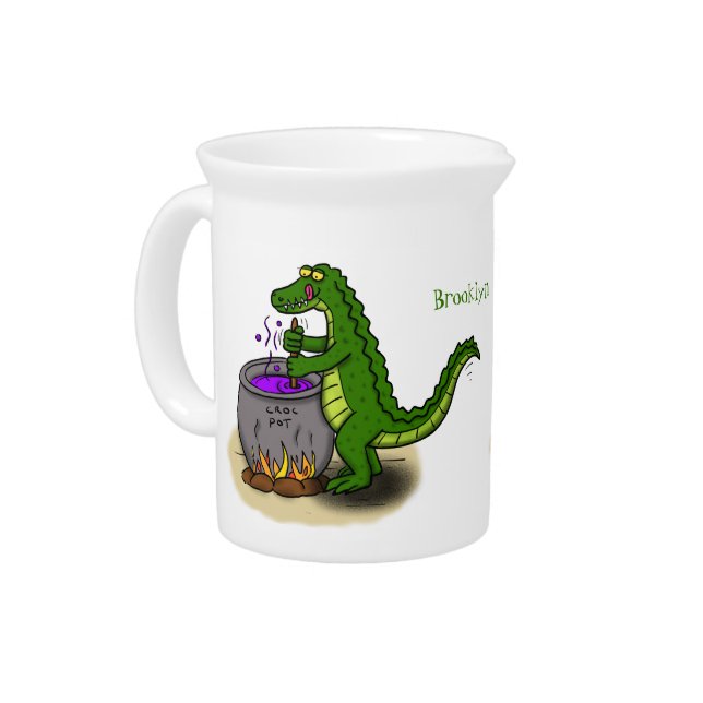 Funny green alligator cooking cartoon beverage pitcher (Left)