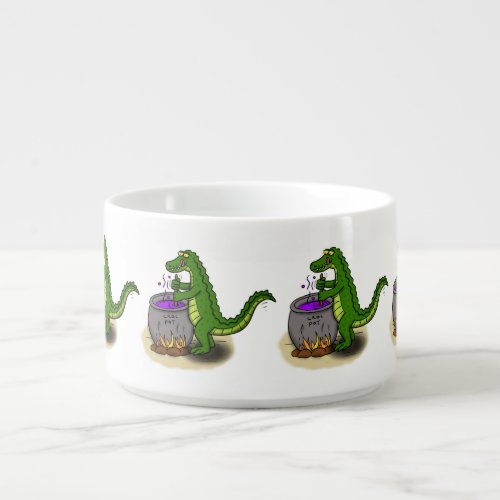 Funny green alligator cooking cartoon bowl