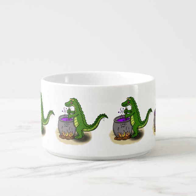 Funny green alligator cooking cartoon bowl (Center)