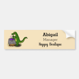 Funny green alligator cooking cartoon bumper sticker